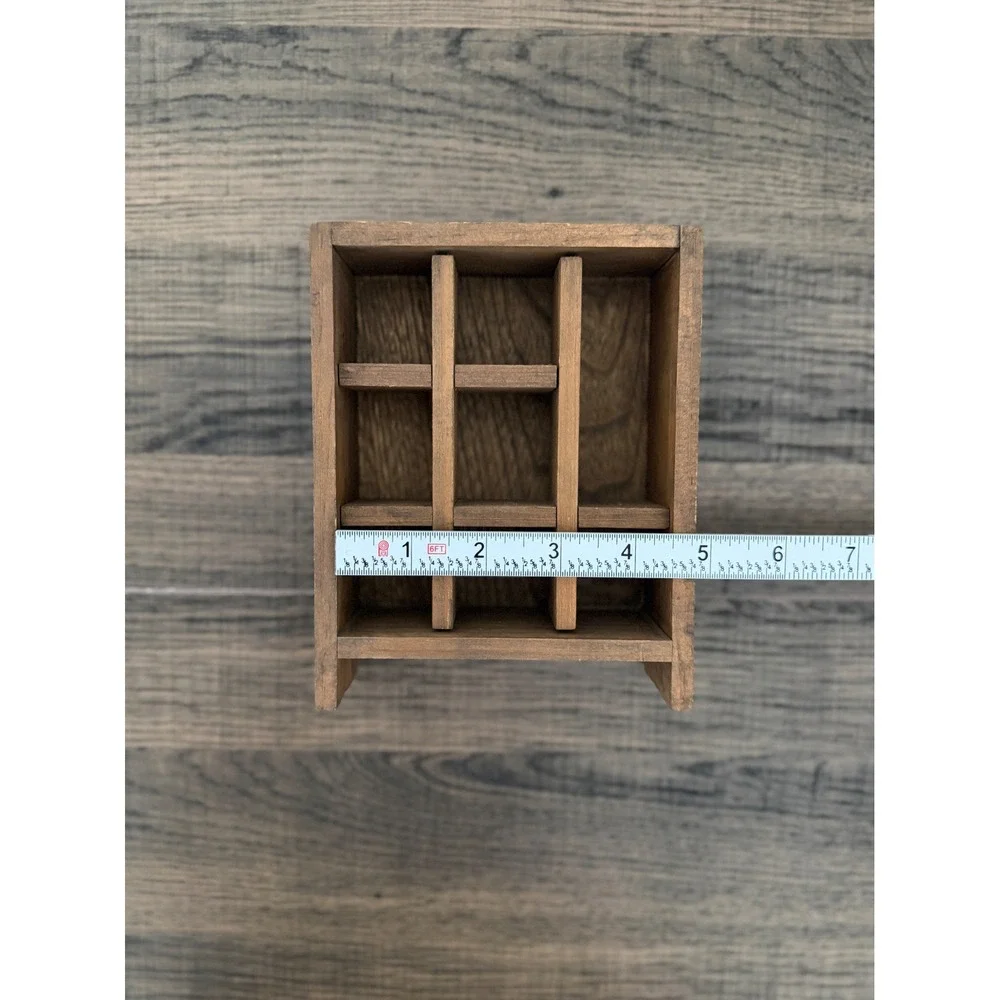 Vtg Wooden Miniature Farmhouse Rustic Shadow Box Cubby Shelf Curio Cabinet